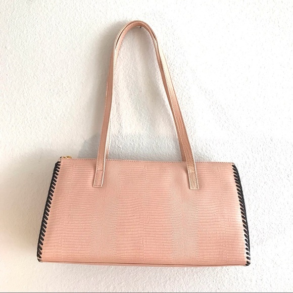 New Saks Fifth Avenue Genuine Leather Handbag Shoulder bag Textured Italy Pink - Picture 2 of 8
